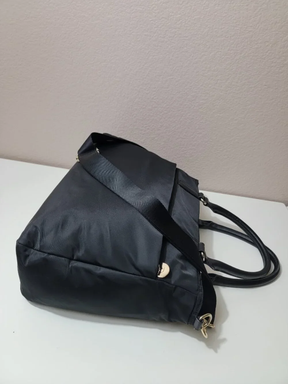 Lo & Sons L&S Black Nylon Laptop Tote Bag Work Travel Crossbody Gold Hardware